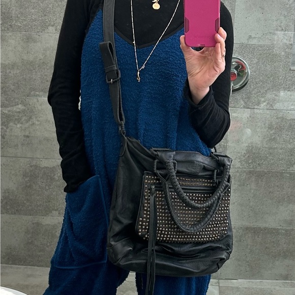 Black leather Cleobella bag with studs - Picture 2 of 12